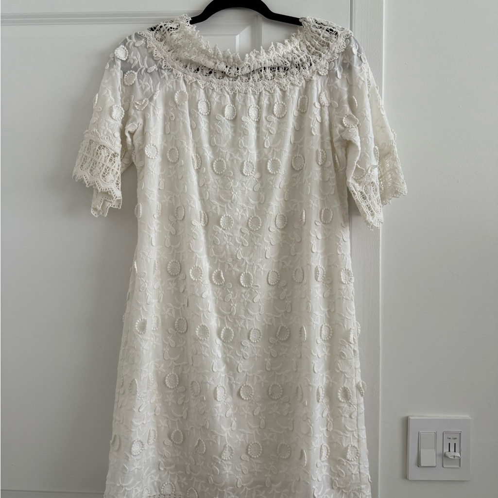 White Lace Mini Dress With Crochet Trim